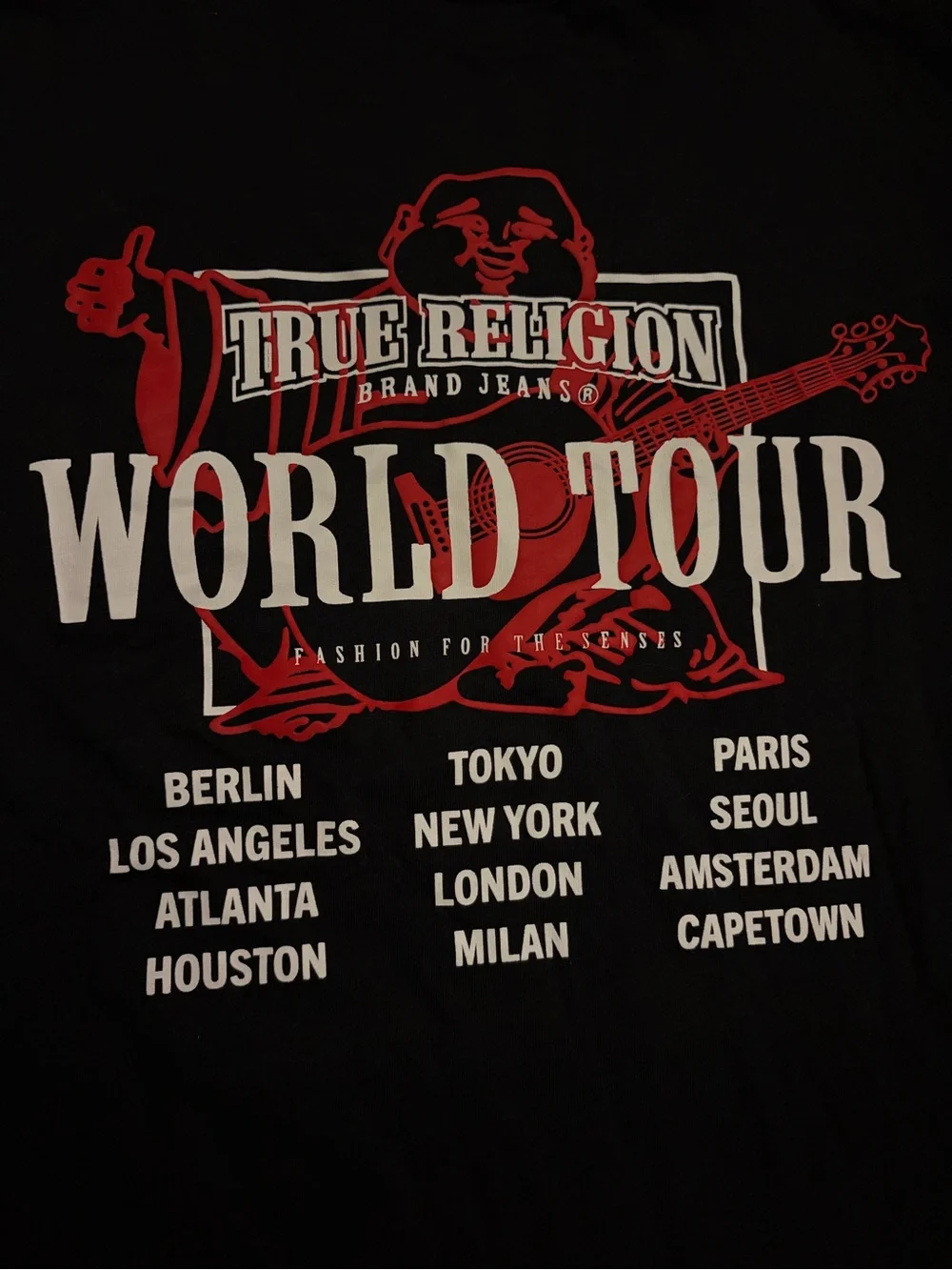 True Religion Black Short Sleeve Tee with Red & White Logo